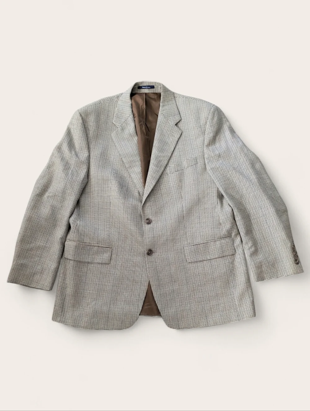 Vtg Chaps Ralph Lauren Mens Tweed Houndstooth Multicolor Brown Wool Blazer 44R